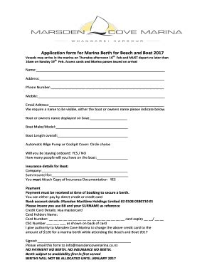 Fillable Online Application Form For Marina Berth For Beach And Boat