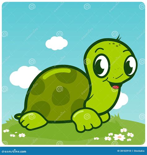 Cute Turtle Walking In The Grass Vector Illustration Stock Vector