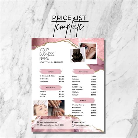 Editable Esthetician Price List Menu Template Day Spa Price List Menu