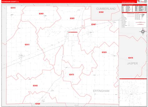 Effingham County Il Zip Code Wall Map Red Line Style By Marketmaps