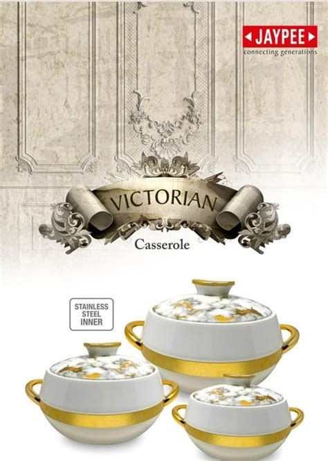 White And Golden Stainless Steel Jaypee Victorian Casserole For Home