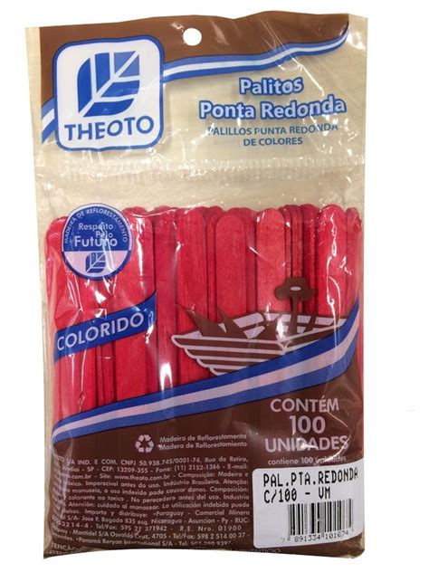 Palito Sorvete Theoto Redondo Vermelho C 100 Unidades Papelaria Criativa