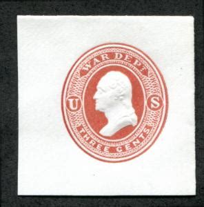 U S UO20 3c War Dept Cut Square Dark Red On White Full Corner