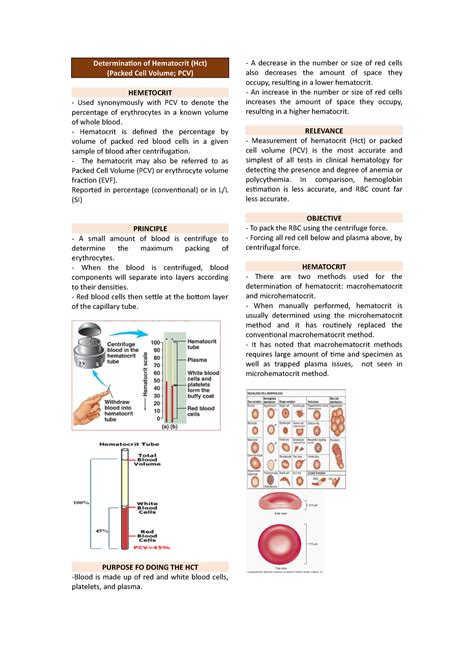 Determination Of Hematocrit Determination Of Hematocrit Hct Packed