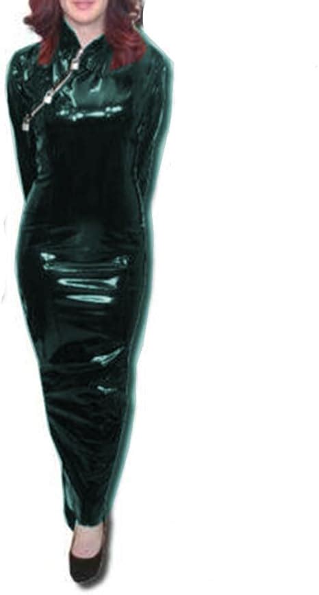 amazoncom lockable cheongsam neck glossy pvc leather hobble maxi