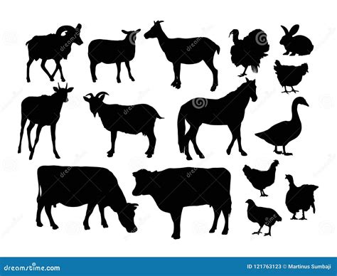 Silhouettes Of Farm Animals Art Vector Design Stock Vector