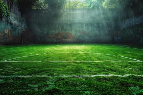 Premium Photo | Green soccer field center line dark background