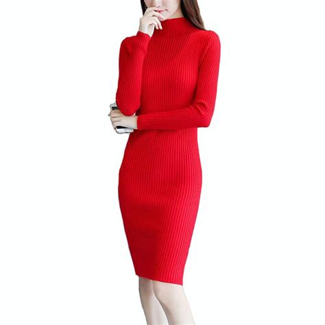 Autumn Winter Sweater Dress Women Half Turtleneck Package Hip Knitted