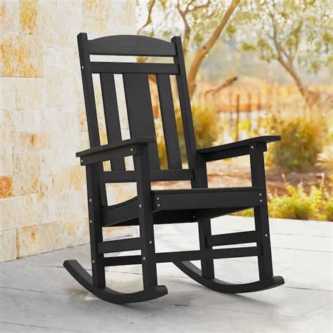 Lue Bona Black Plastic Adirondack Outdoor Rocking Chair Porch Rocker