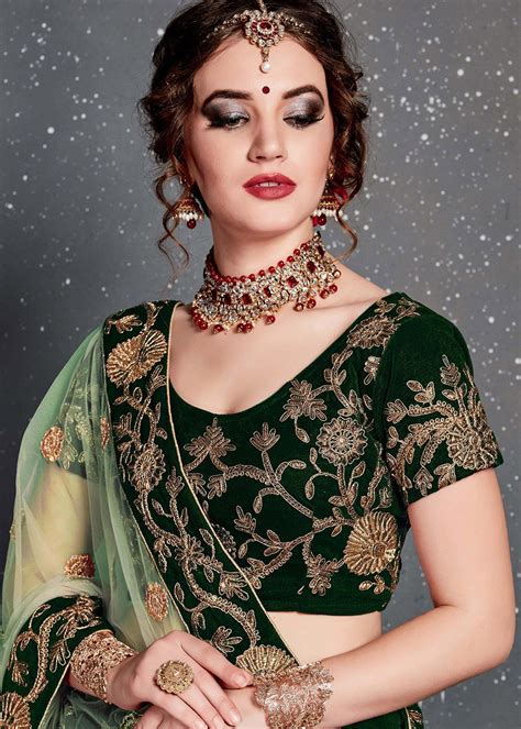 Dark Green Embroidered Bridal Lehenga Choli Latest Lg