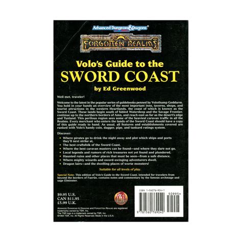 Tsr Forgotten Realms Volo S Guide To The Sword Coast Vg Ebay