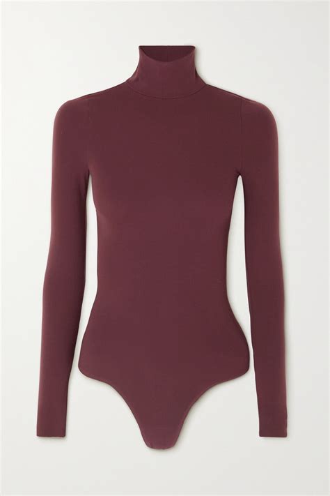 Commando Ballet Stretch Jersey Turtleneck Thong Bodysuit Burgundy