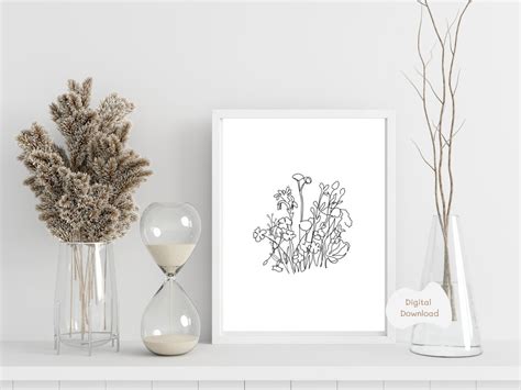 Wildflower Line Art.flower Line Art. Flower Prints. Botanical - Etsy