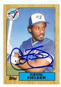 Cecil Fielder Autographed Baseball Card Toronto Blue Jays 1987 Topps 178