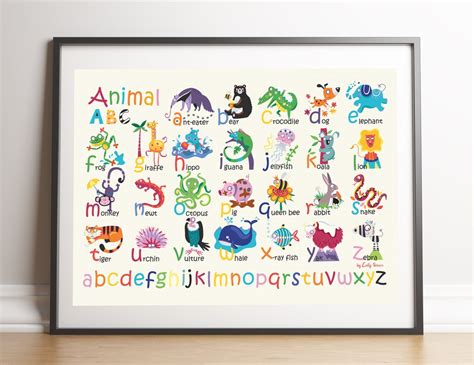 Animal Alphabet Poster, Digital Download Colourful Wall Art for Kids ...