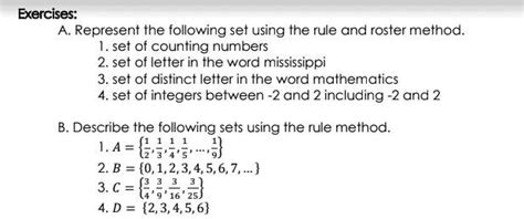 Solved Describing Writing Sets The Roster Method Listing