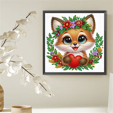 5D DIY Partial Special Shaped Drill Diamond Painting Flowers And Fox