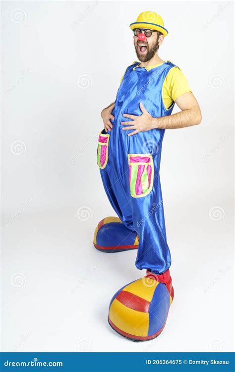 The Clown Laughs Holds His Stomach With His Hands Stock Image Image