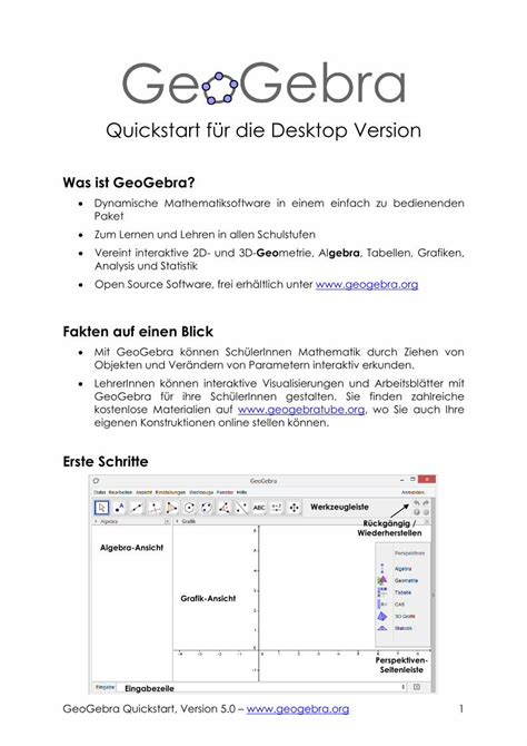 PDF Quickstart für Desktop Version GeoGebra GeoGebra