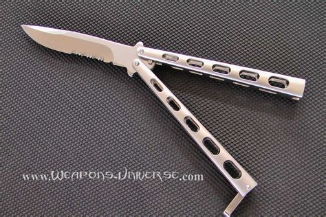 Heavy Duty Butterfly Knife Serrated Silver