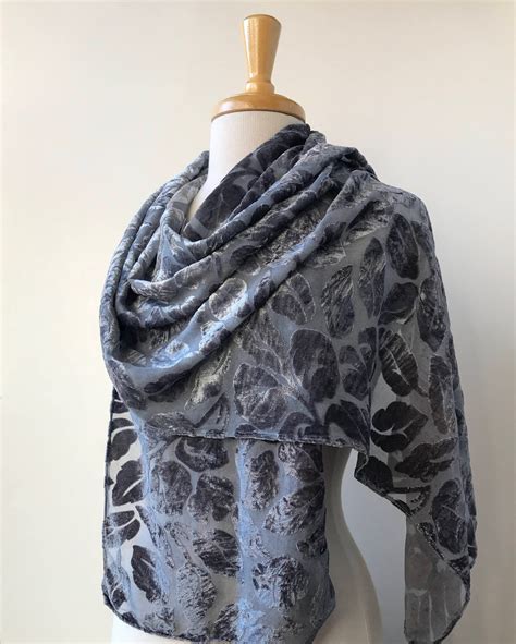 Velvet Scarf With Burnout Leaf Design Naturally Dyed Silk Etsy