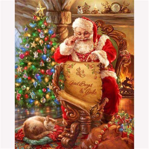 Christmas Cat And Santa Claus 5d Diamond Painting 5diamondpainting