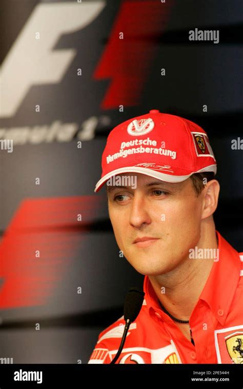 German Ferrari Driver Michael Schumacher Speaks During A Press