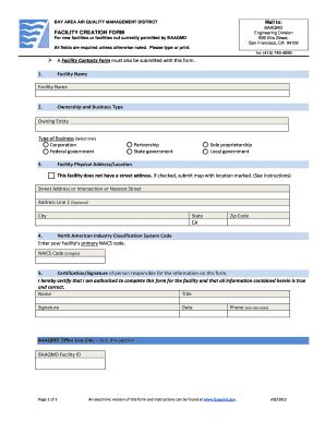 Fillable Online FACILITY CREATION FORM A Facility Contacts Form Must