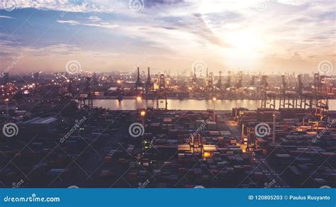 Beautiful Aerial Sunset View of Tanjung Priok Port Editorial Stock Photo - Image of import ...