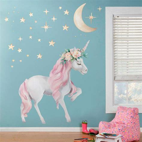 Sticker mural licorne avec des étoiles WebStickersMuraux