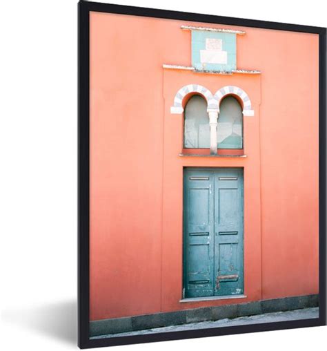 Fotolijst Incl Poster Deur Blauw Architectuur Rood 60x80 Cm