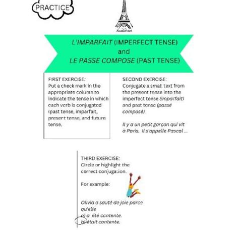 L imparfait imperfect tense and passé composé past tense worksheet