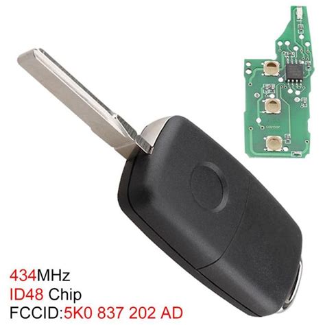 434MHz 3 Buttons Uncut Flip Remote Key Fob With ID48 Chip 5K0837202AD