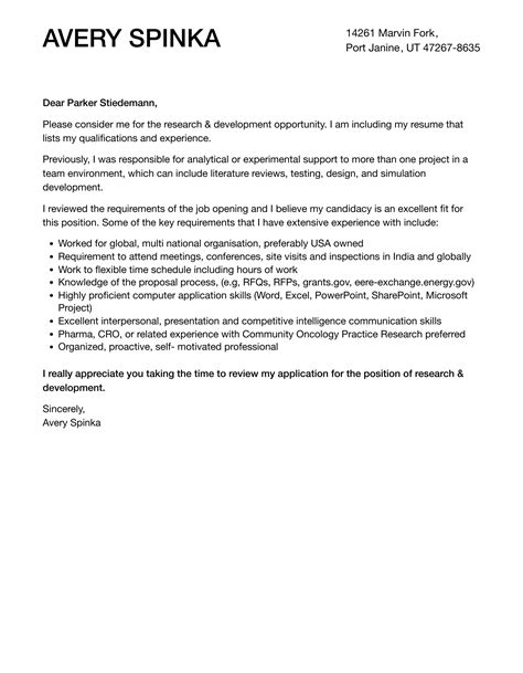 Research And Development Cover Letter Velvet Jobs