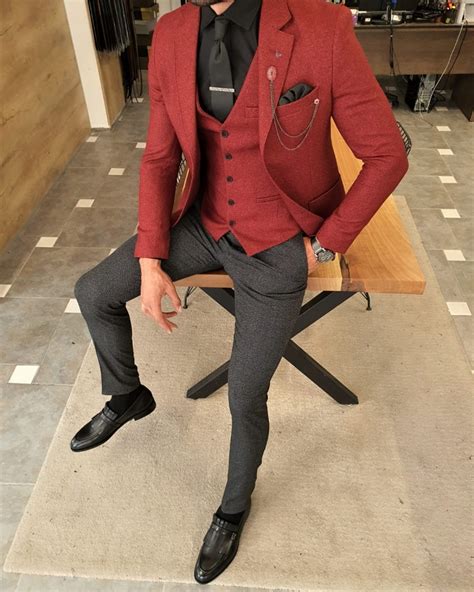 Buy Claret Red Slim Fit Suit By GentWith Worldwide Shipping