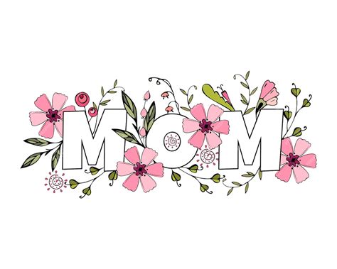 Premium Vector | Mothers day card lettering mom with doodling flowers hand drawing white ...