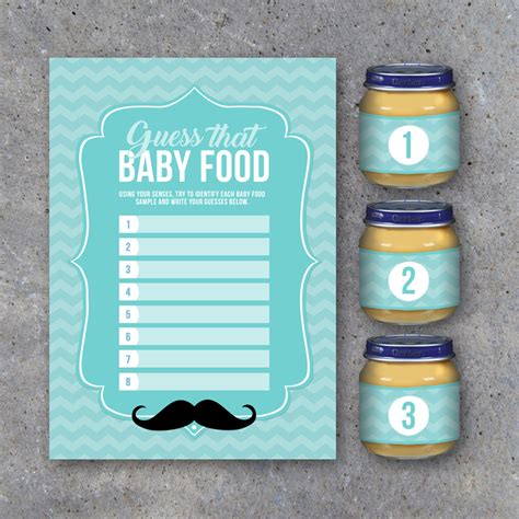 Little Man Baby Shower Guess That Baby Food Game with Baby Food Jar ...