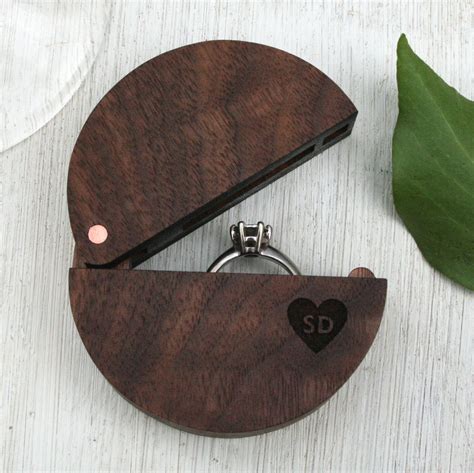 Personalised Walnut Wood And Copper Engraved Ring Box Wooden Jewelry Wooden Jewelry Boxes