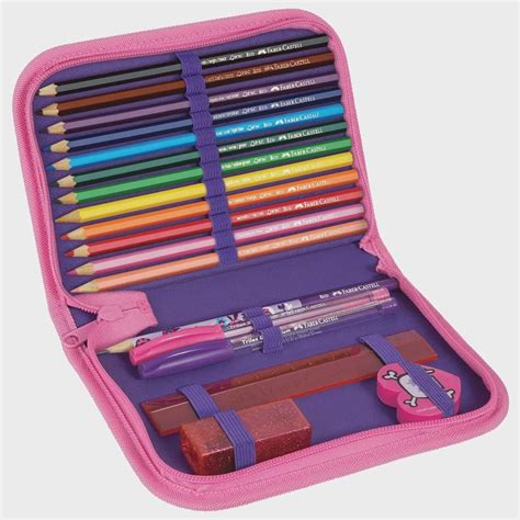 Estojo De Nylon Escolar Caveirinhas Rosa Faber Castell Submarino