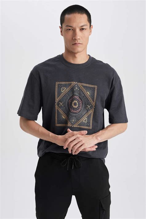 Anthracite Man Relax Fit Crew Neck T Shirt Defacto