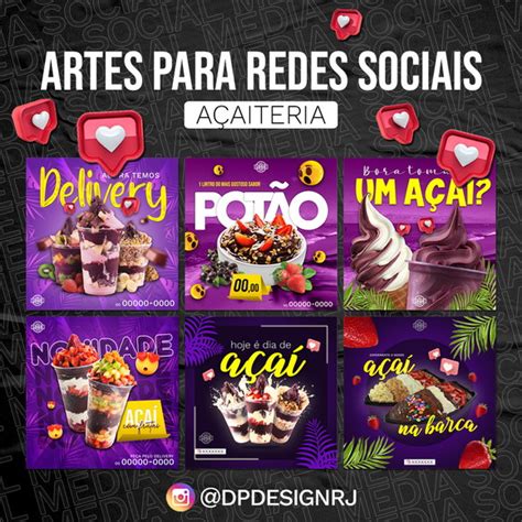 Kit Digital Com 6 Artes Para Instagram Açaiteria Elo7