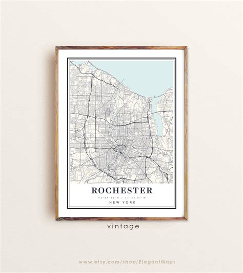 Rochester New York Map Rochester Ny Map Rochester City Map Etsy