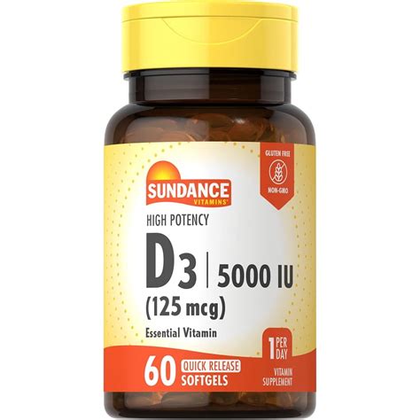 D3 5 000 Iu 125 Mcg 60 Quick Release Softgels High Potency Essential Vitamin Supplement