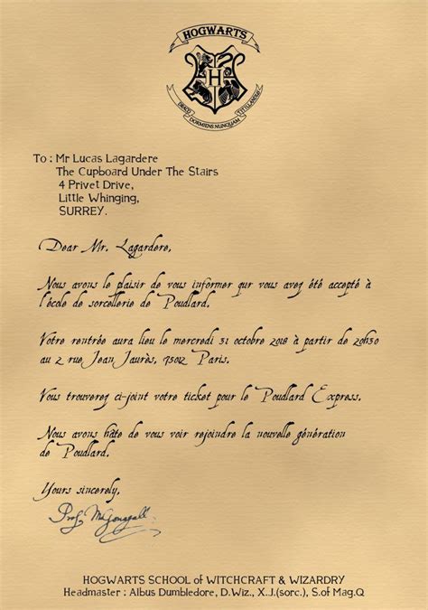 Lettre Harry Potter Poudlard Artofit