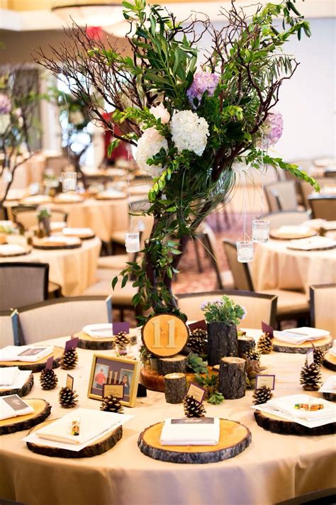 Manzanita Tree Centerpiece With Succulents Hydrangeas Roses And