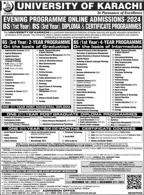 Uok University Of Karachi 2024 Admissions Deadline