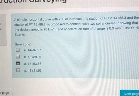 Solved D Of A Simple Horizontal Curve With M In Radius Chegg