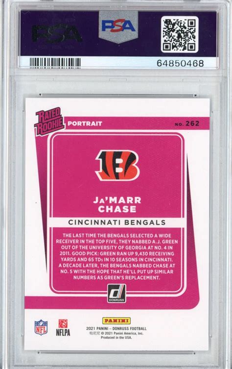 Graded Panini Donruss Ja Marr Chase Portrait Rookie Rc Card