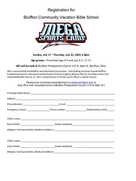 Fillable Online Heres The Registration Form For Community Vbs In Julybluffton Icon Fax Email