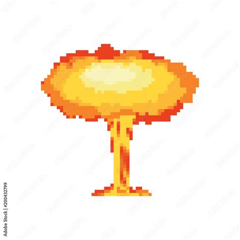 Nuclear Explosion Pixel Art Large Red Explosive Chemical Mushroom 8bit